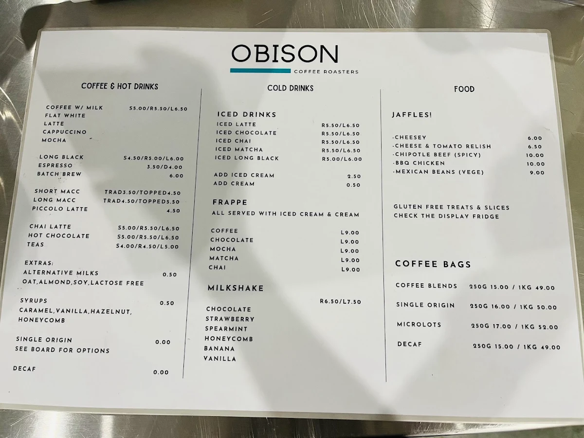 Menu, Obison Coffee Roasters Busselton - Origins Market