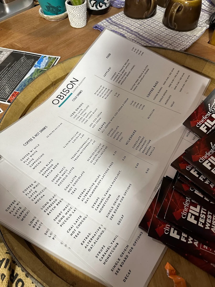Menu, Obison Coffee Roasters Busselton - Origins Market