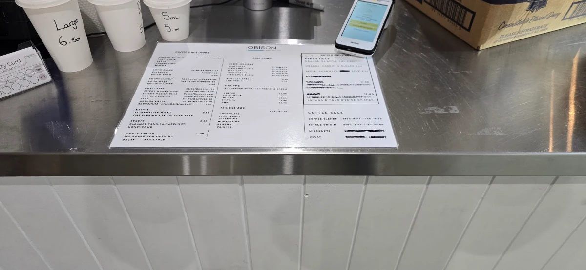 Menu, Obison Coffee Roasters Busselton - Origins Market