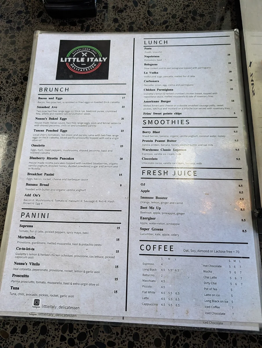 Menu, Little Italy Delicatessen