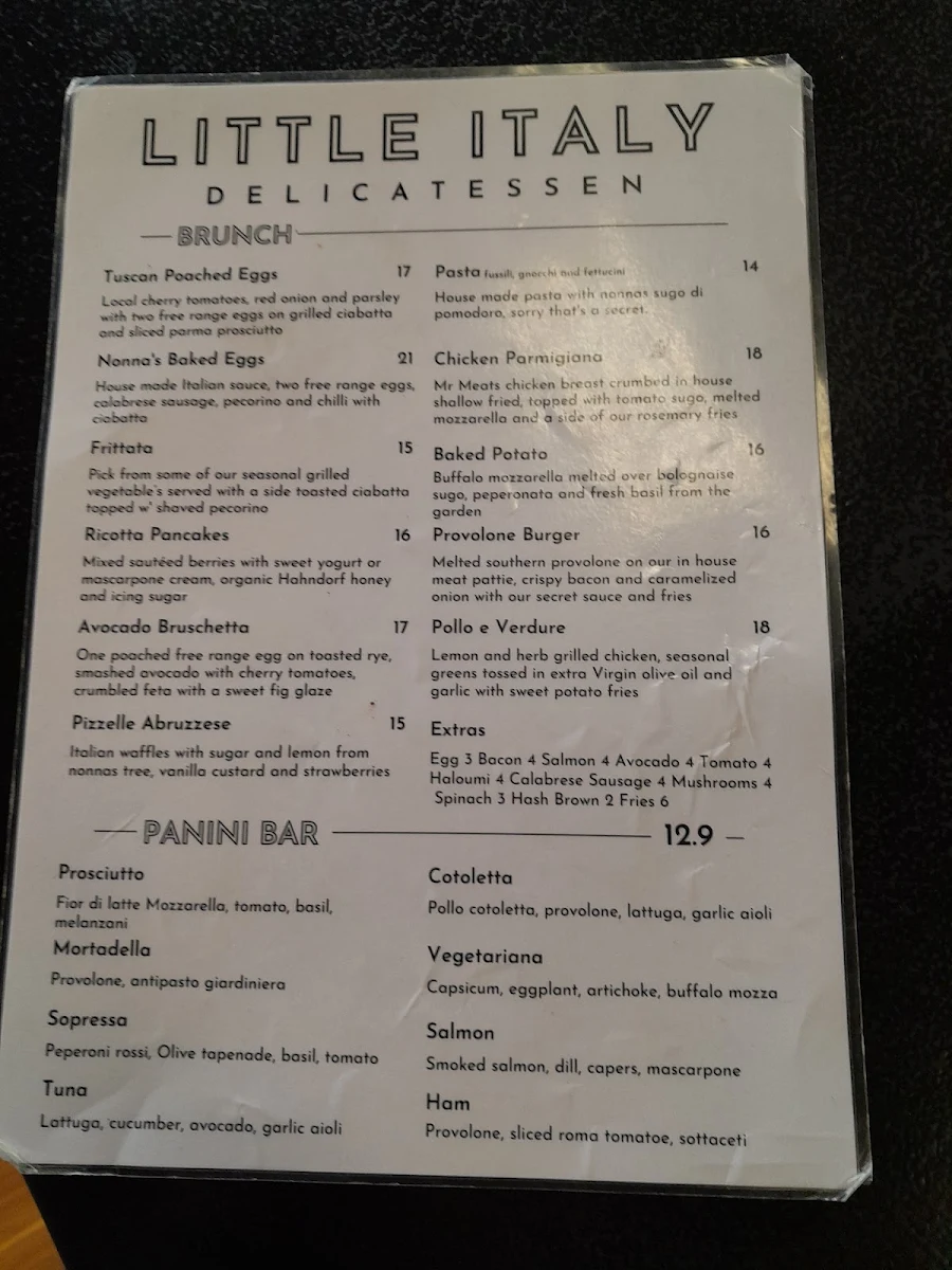 Menu, Little Italy Delicatessen