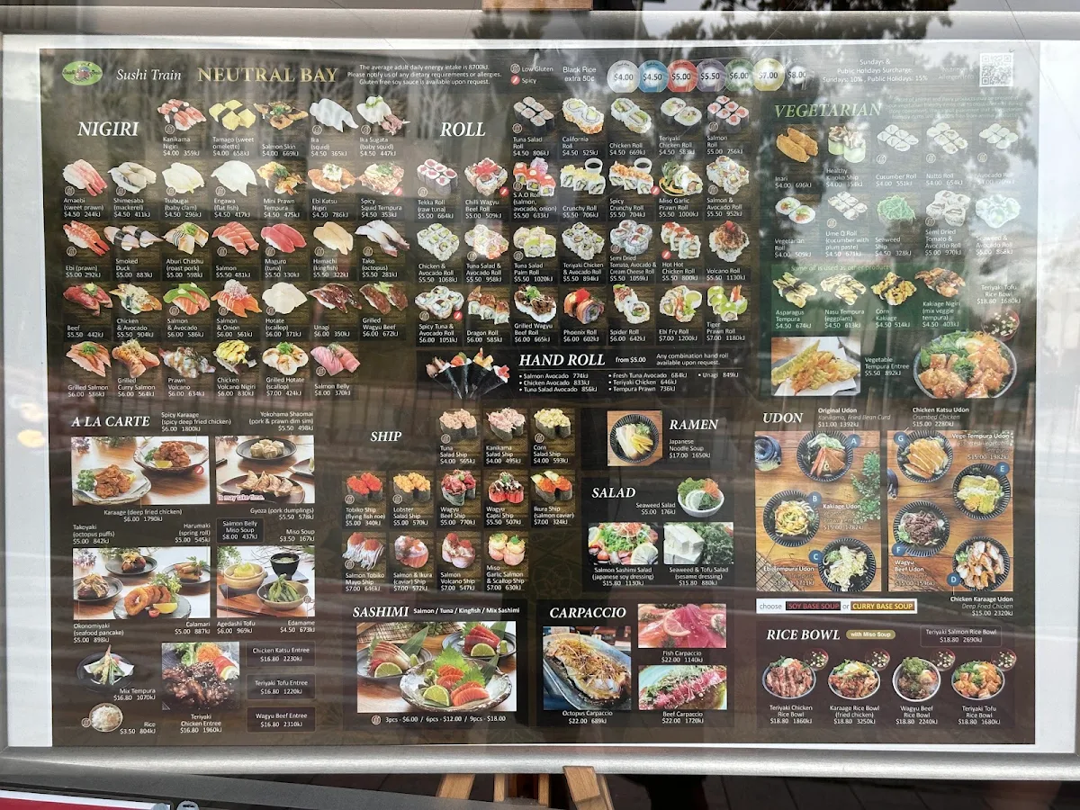 Menu, Sushi Train Neutral Bay