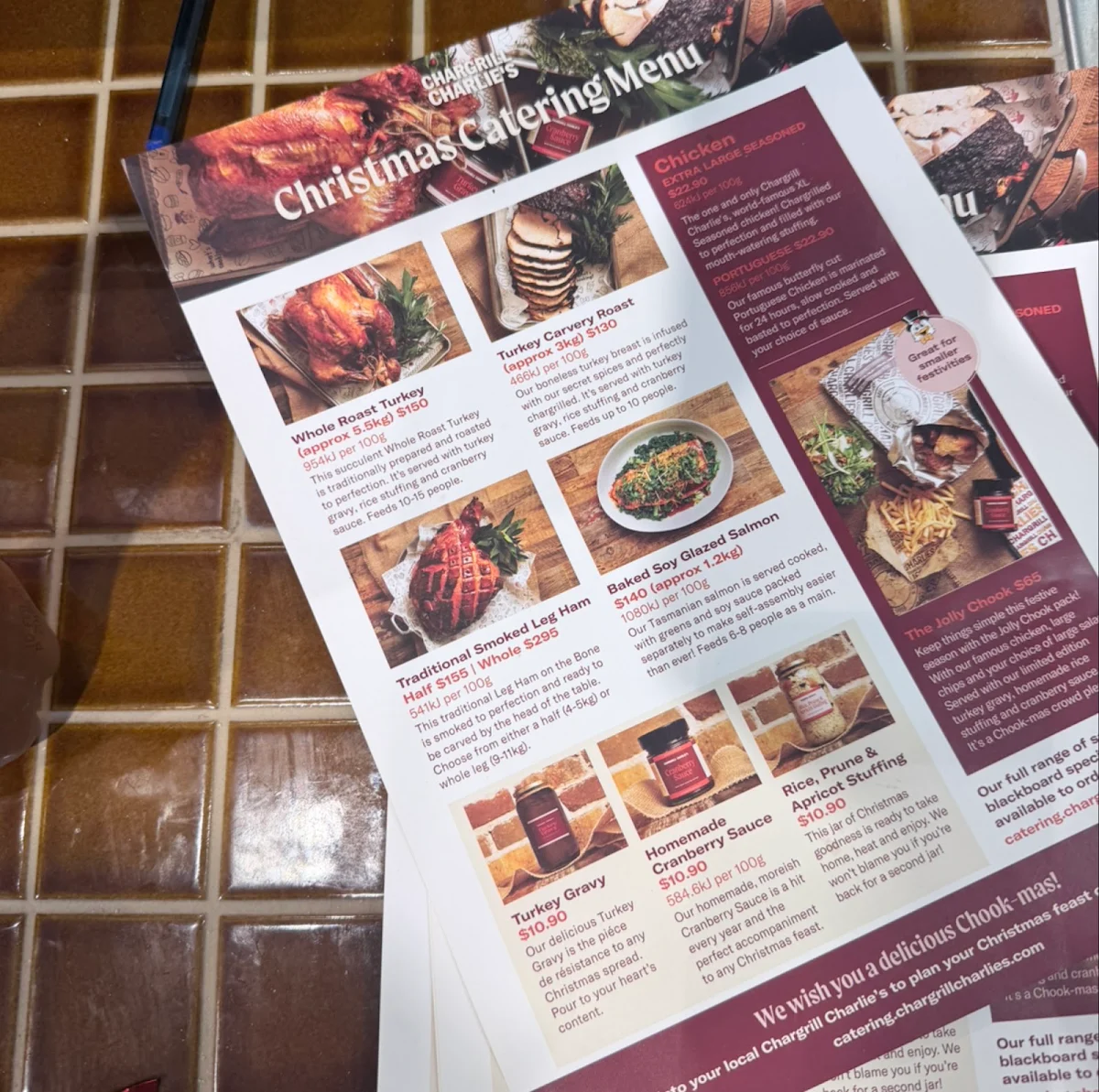 Menu, Chargrill Charlie's Richmond