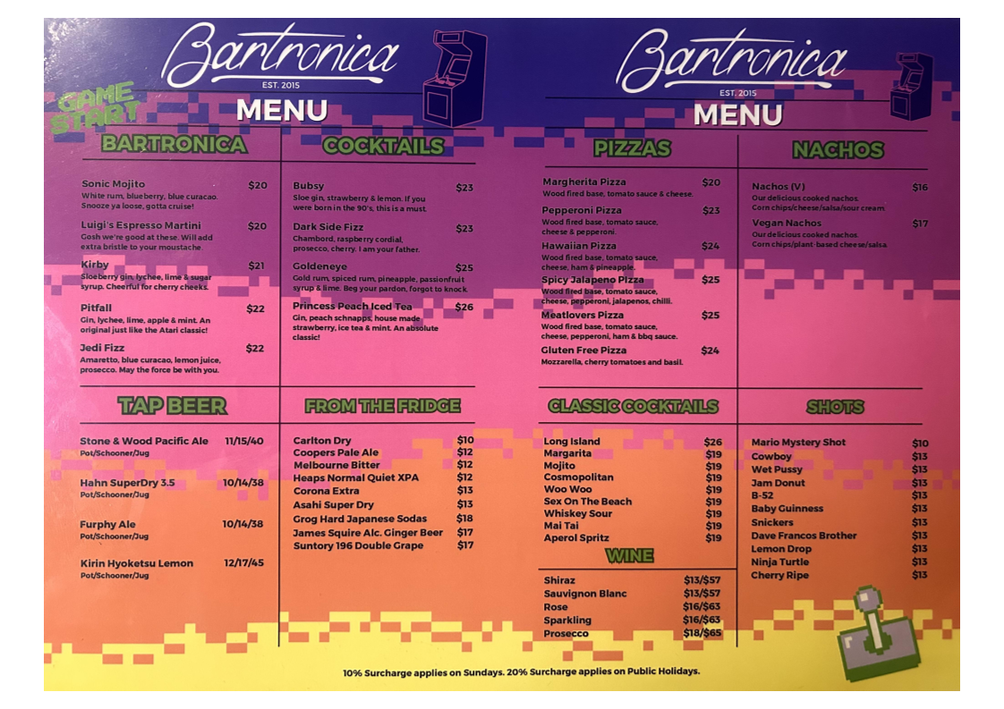 Menu, Bartronica
