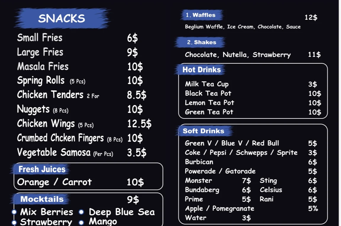 Menu, Downtown Shisha Lounge