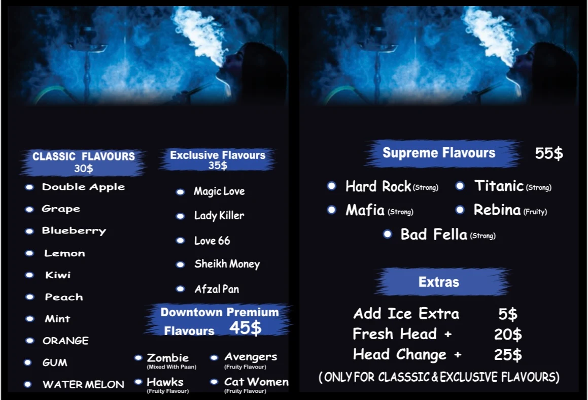Menu, Downtown Shisha Lounge