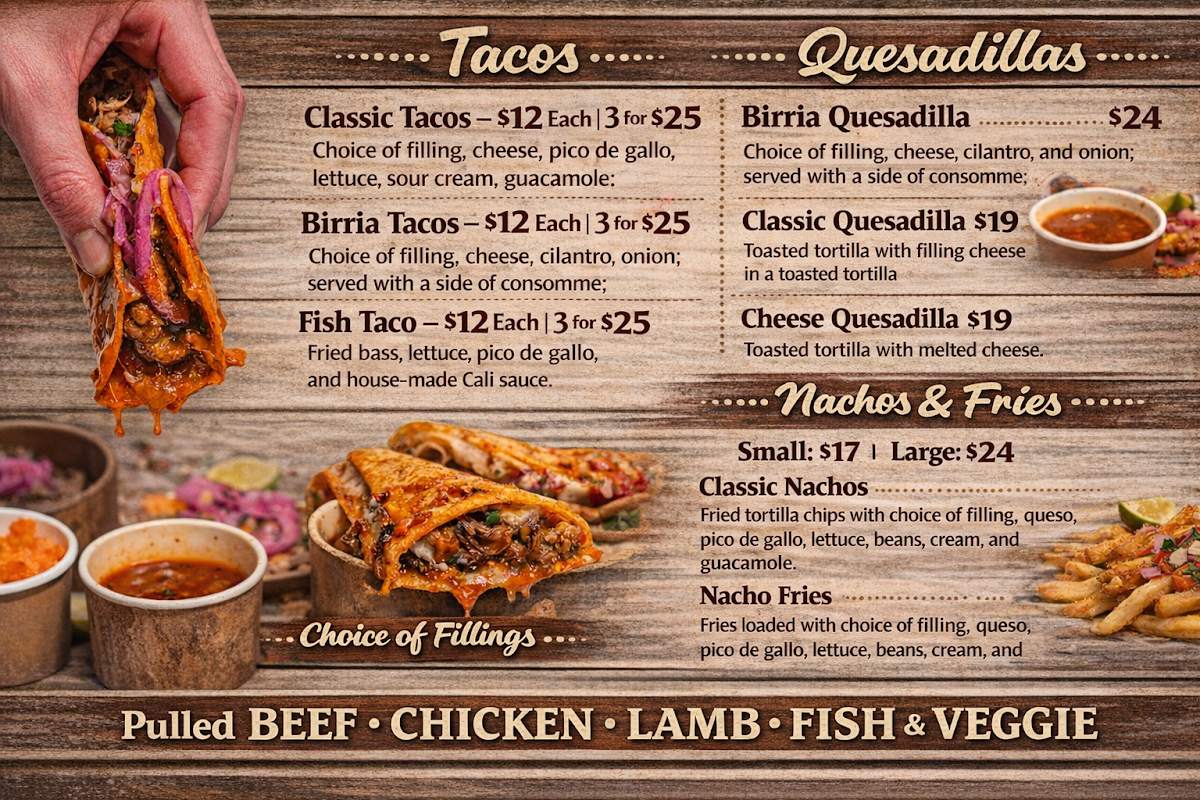 Menu, Mira La Vida Mexicana Gregory Hills