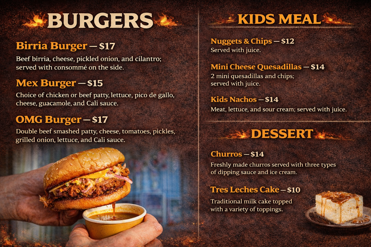 Menu, Mira La Vida Mexicana Gregory Hills