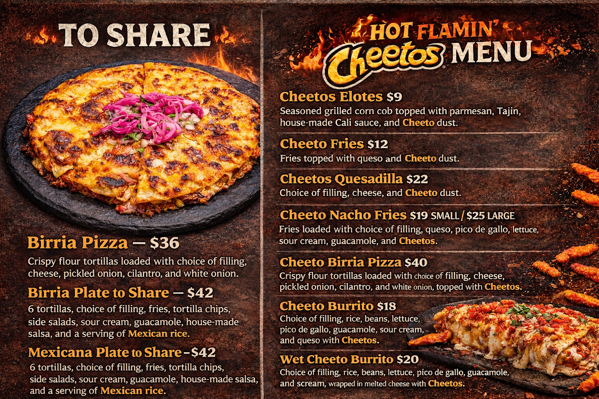 Menu, Mira La Vida Mexicana Gregory Hills