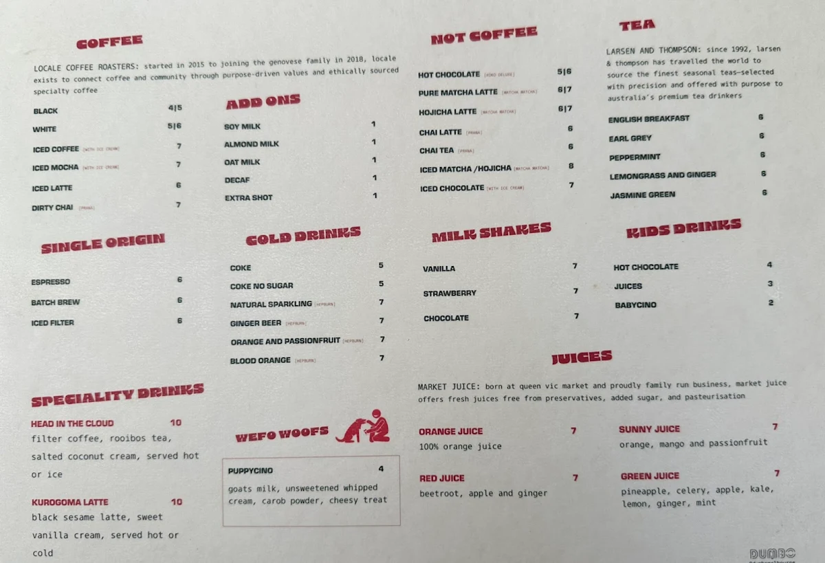 Menu, Dumbo