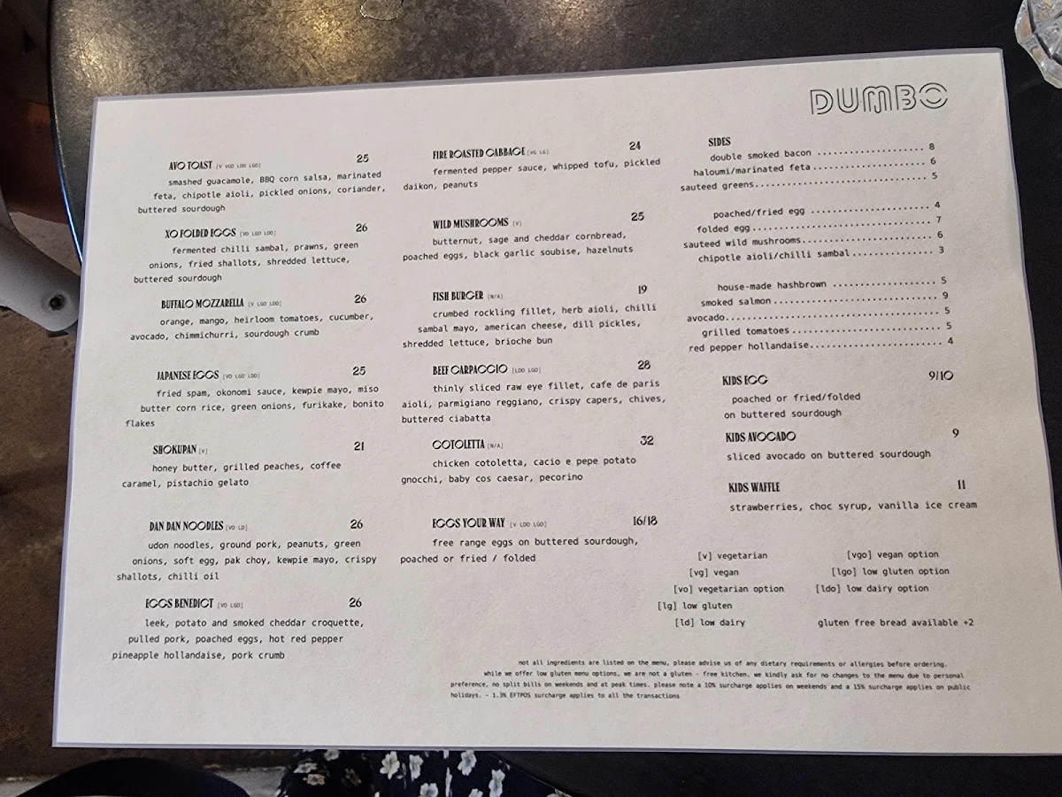 Menu, Dumbo