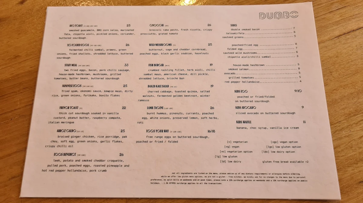 Menu, Dumbo