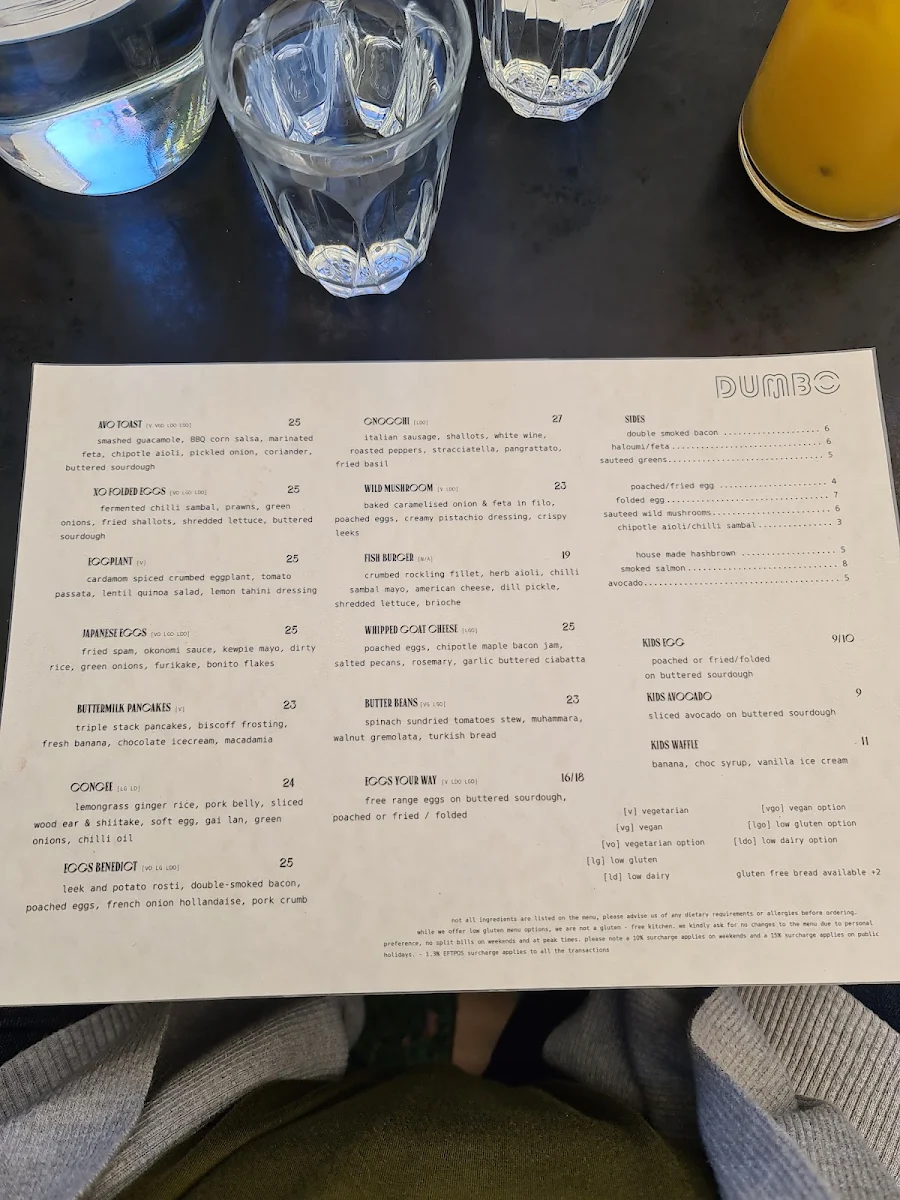 Menu, Dumbo