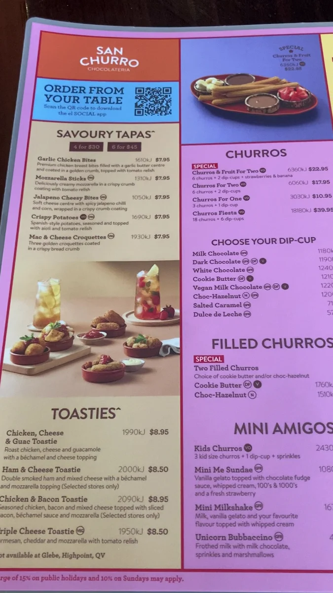 Menu, San Churro Northbridge