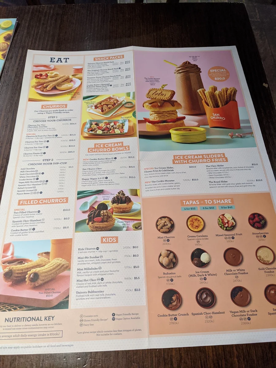 Menu, San Churro Northbridge
