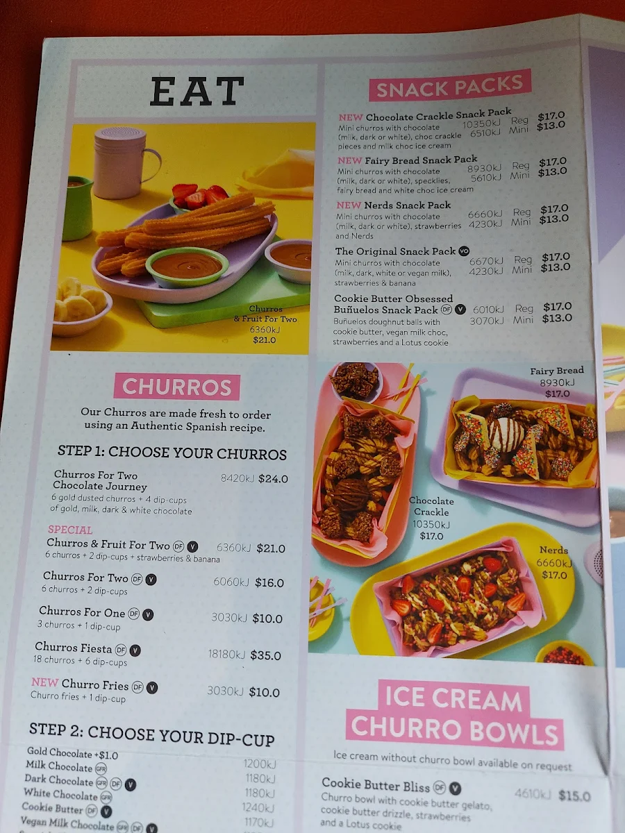 Menu, San Churro Northbridge