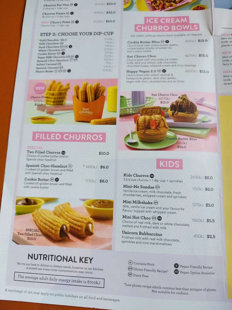 Menu, San Churro Northbridge