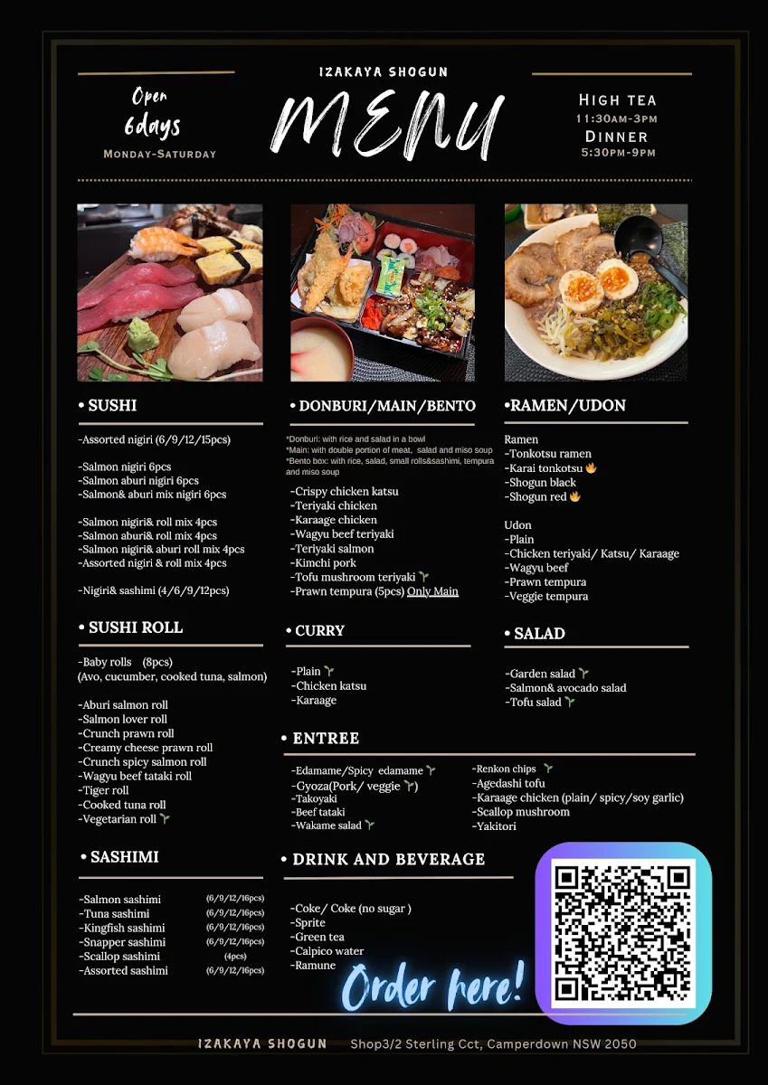 Menu, Izakaya Shogun