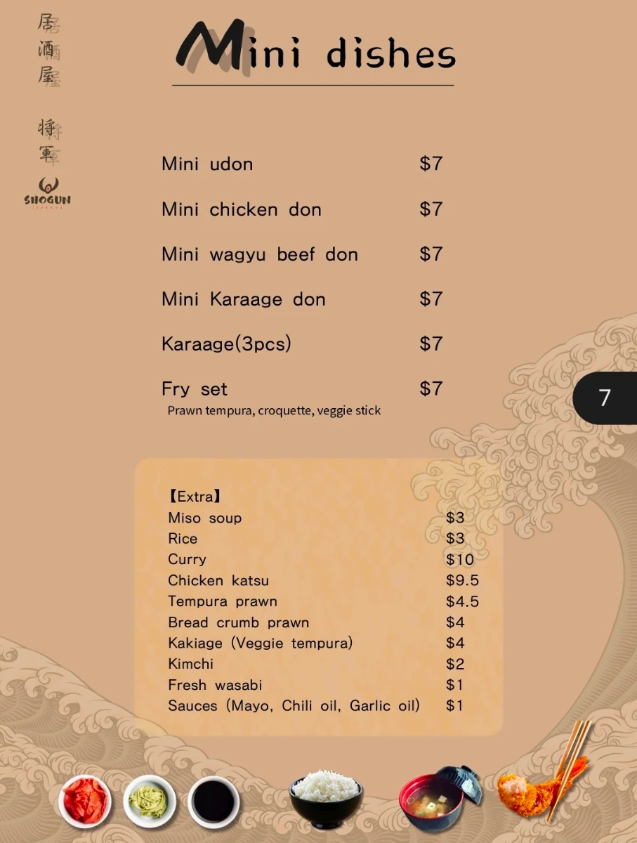 Menu, Izakaya Shogun