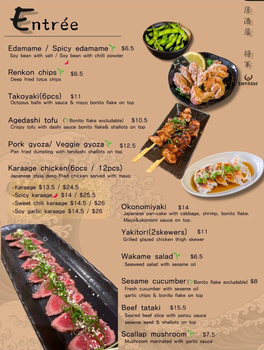 Menu, Izakaya Shogun