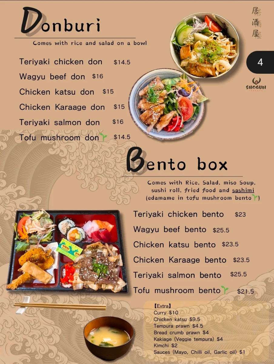 Menu, Izakaya Shogun