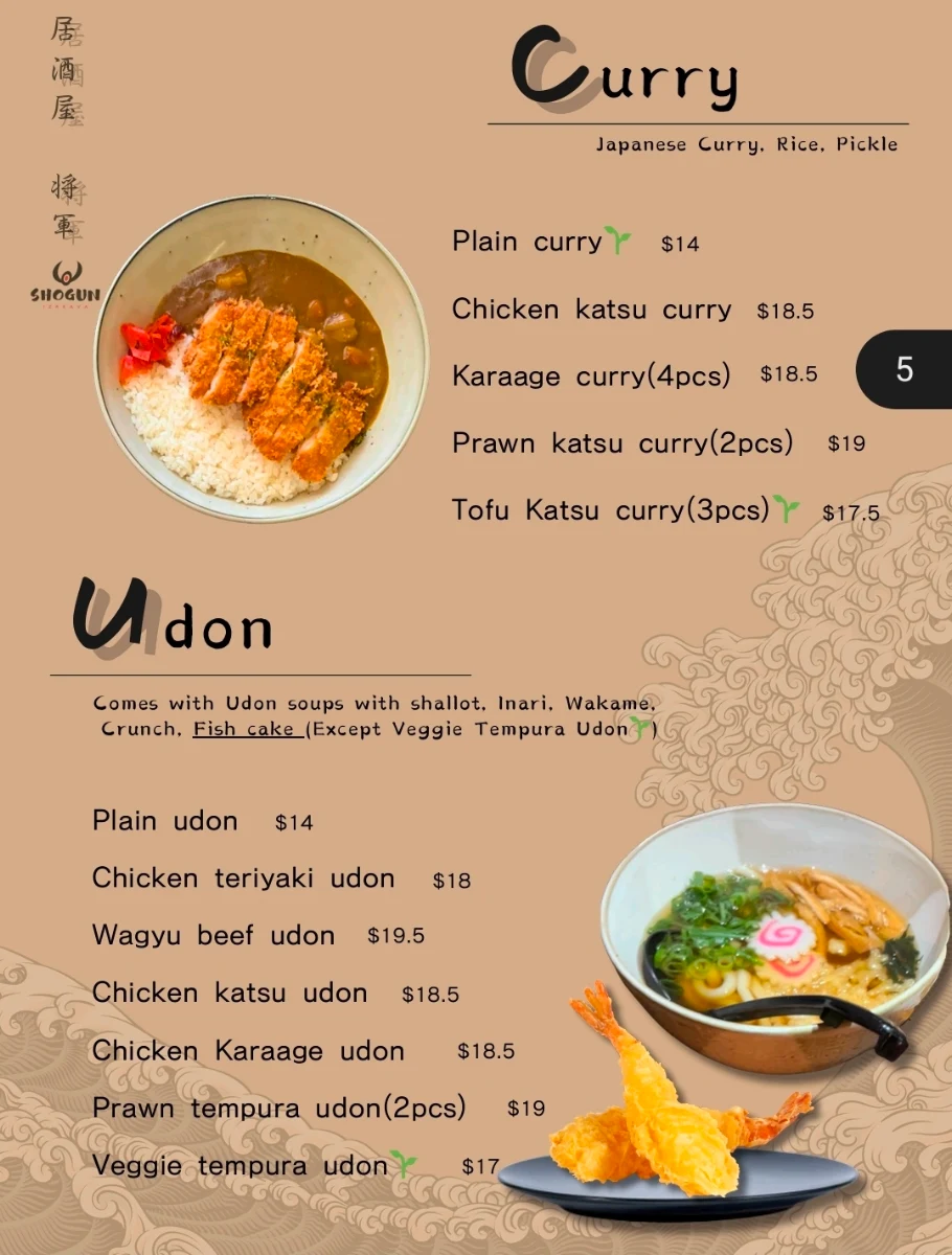 Menu, Izakaya Shogun