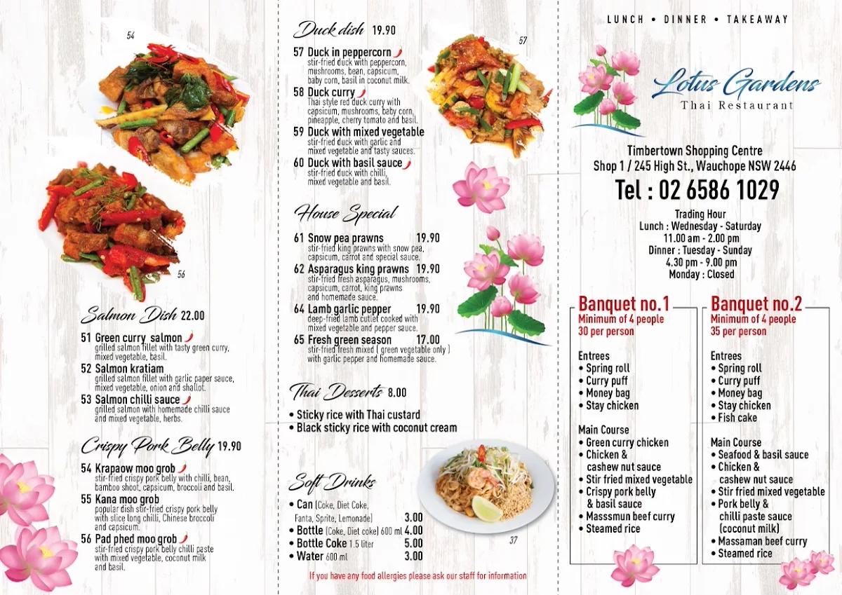 Menu, Lotus Garden Thai