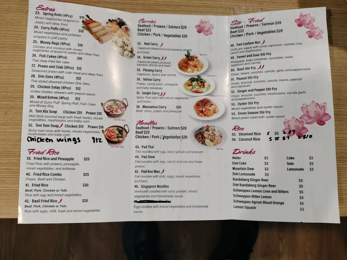 Menu, Lotus Garden Thai
