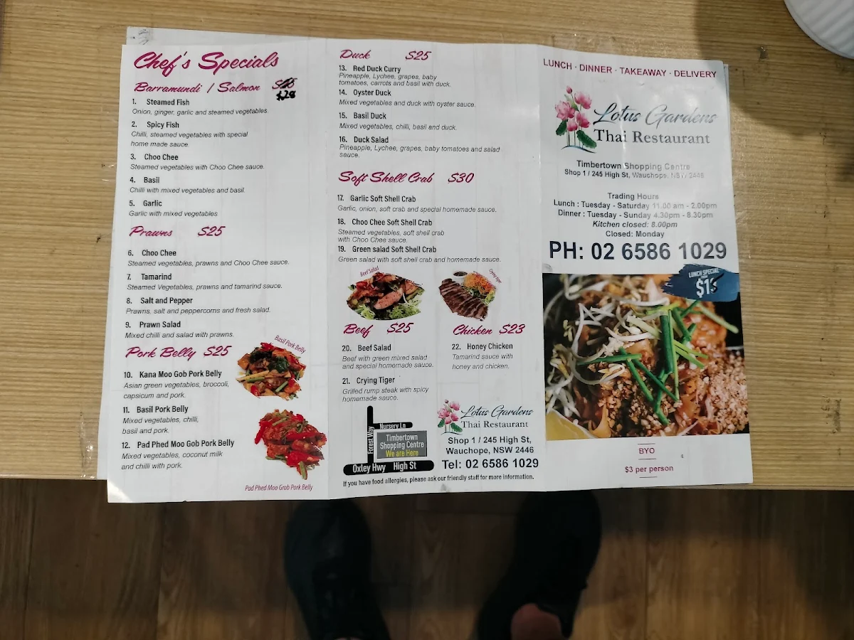 Menu, Lotus Garden Thai