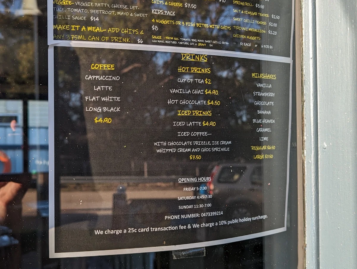 Menu, Marlo Ocean View Takeaway & Kiosk