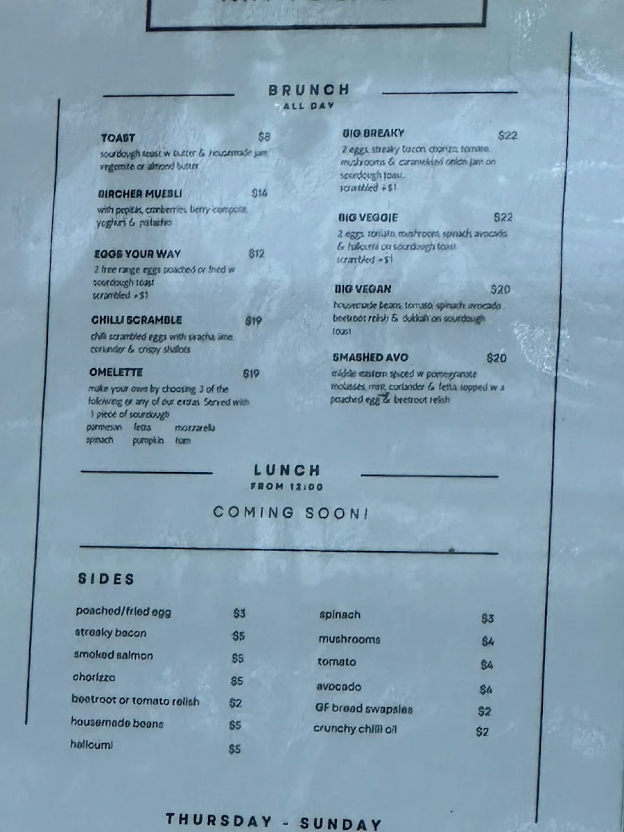 Menu, Mr Tucker