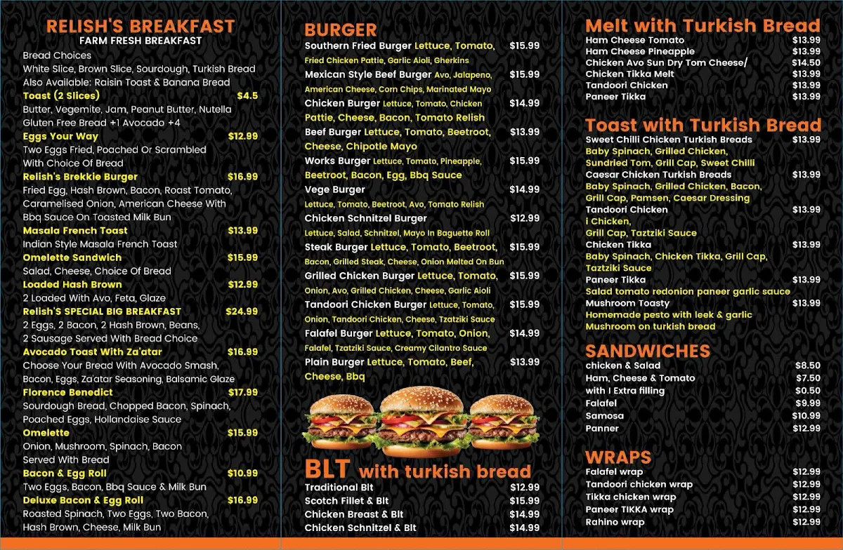 Menu, Relish Cafe & Catering Bar & Grill