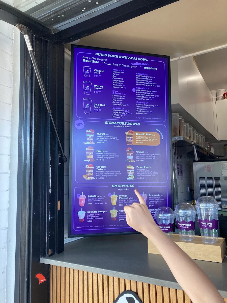 Menu, Oakberry Acai Byron Bay