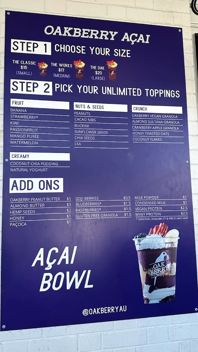 Menu, Oakberry Acai Byron Bay