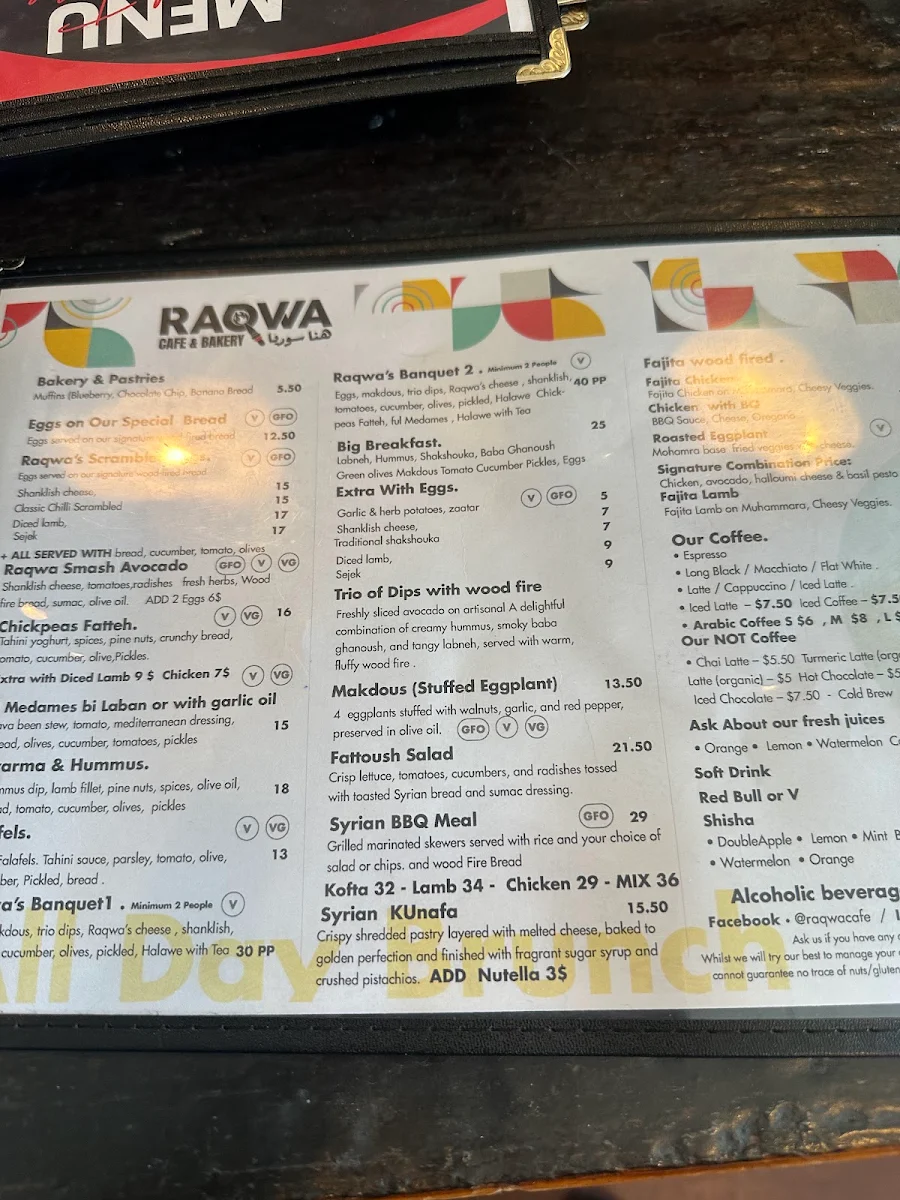 Menu, Raqwa Cafe & Bakery