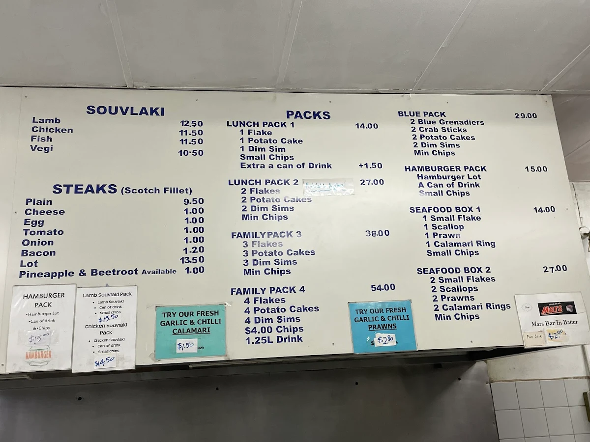 Menu, Ocean Blue Fish & Chips