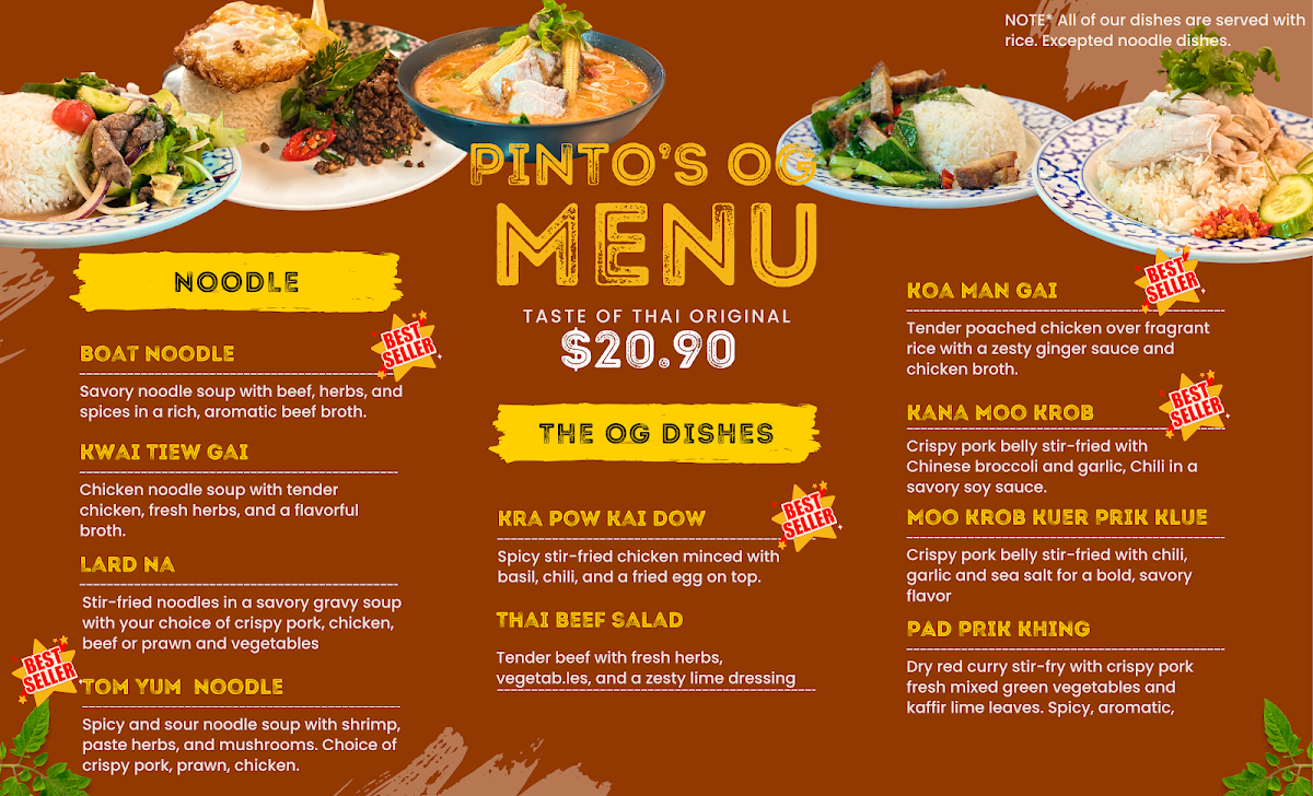 Menu, Pinto Thai Charlestown