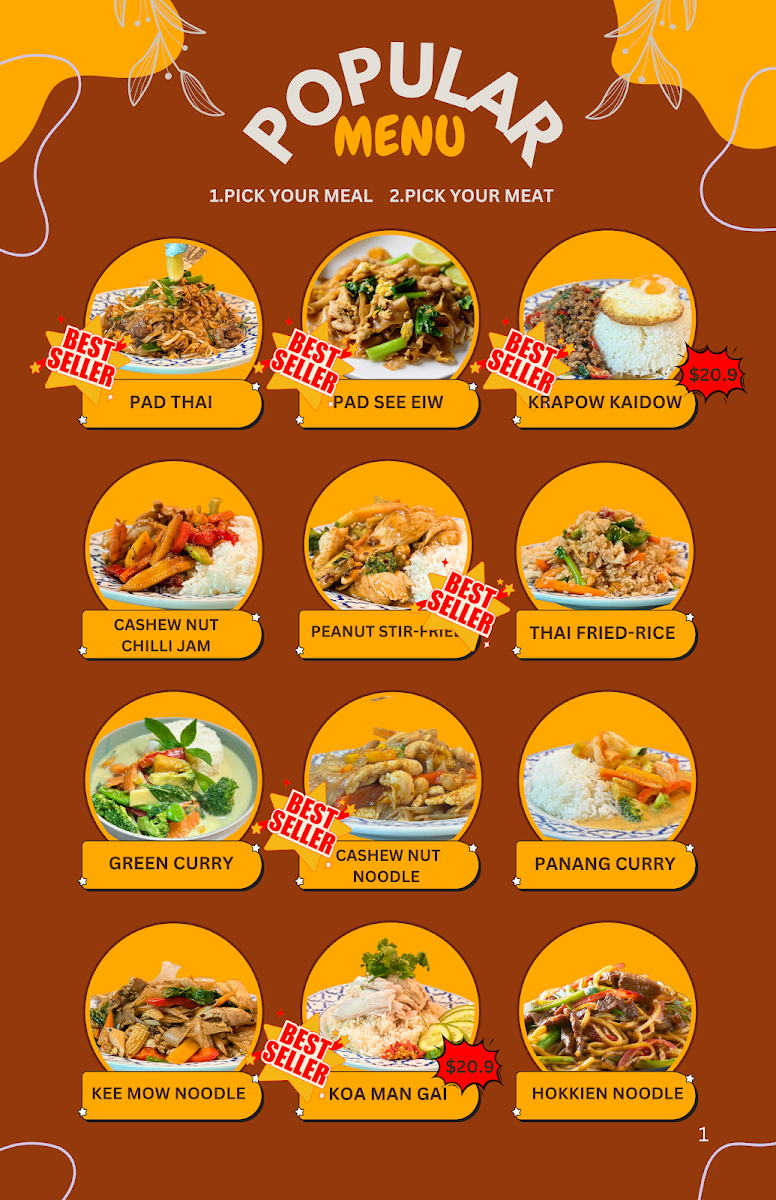 Menu, Pinto Thai Charlestown