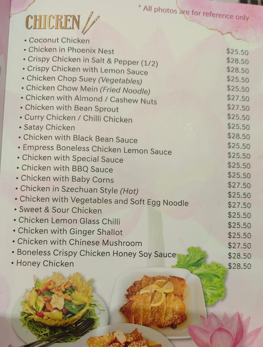 Menu, Asian Lily Chinese Restaurant