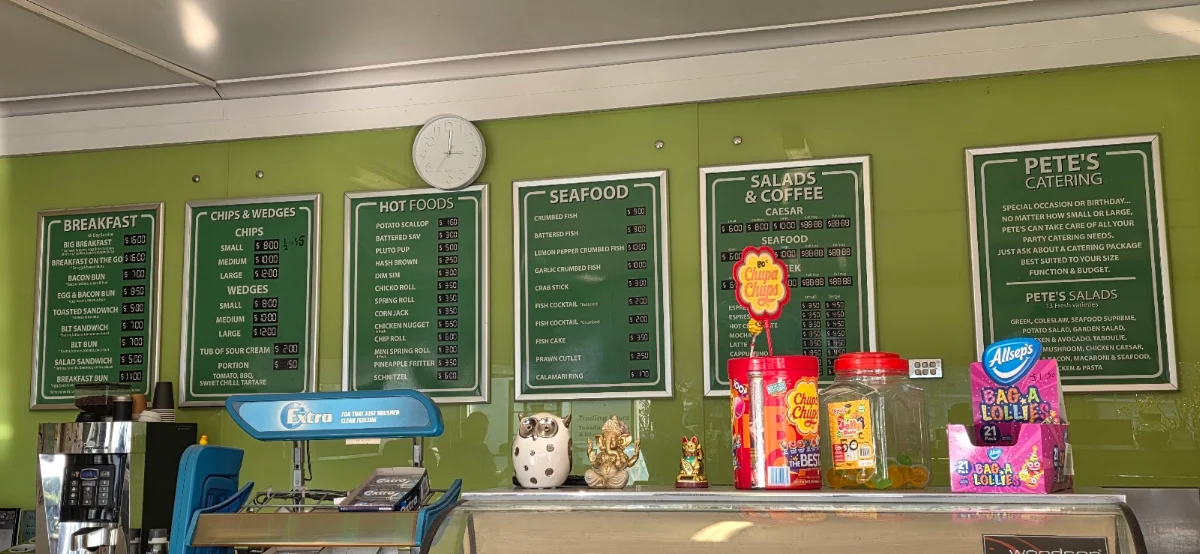 Menu, Pete's Takeaway & Salads
