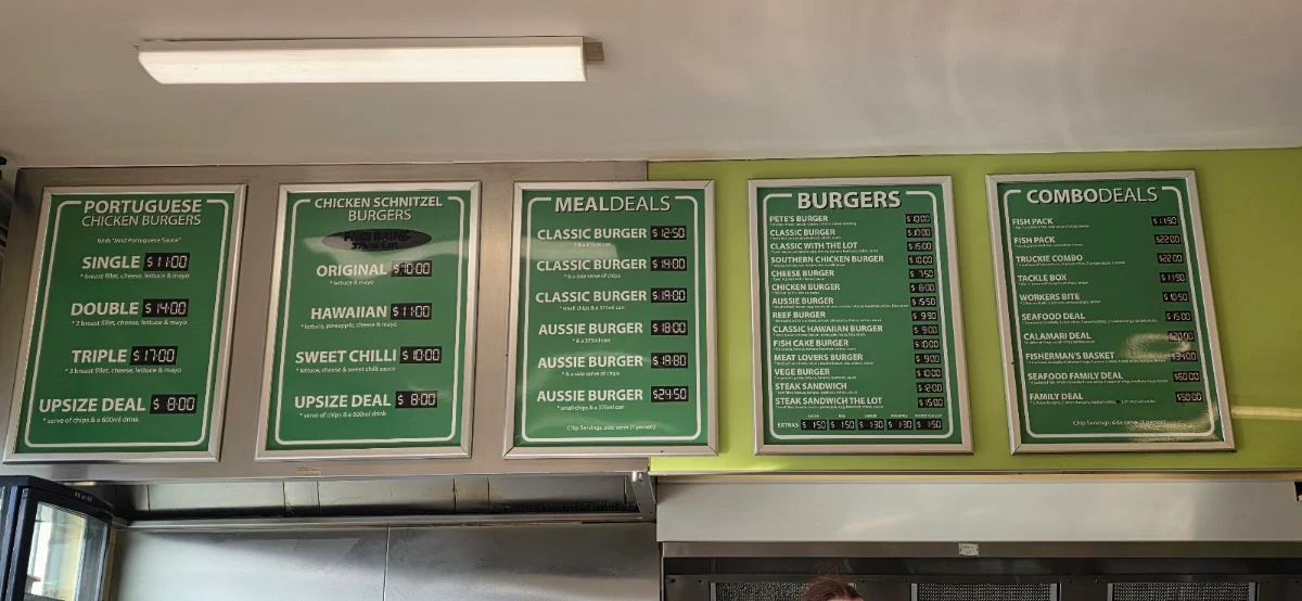 Menu, Pete's Takeaway & Salads