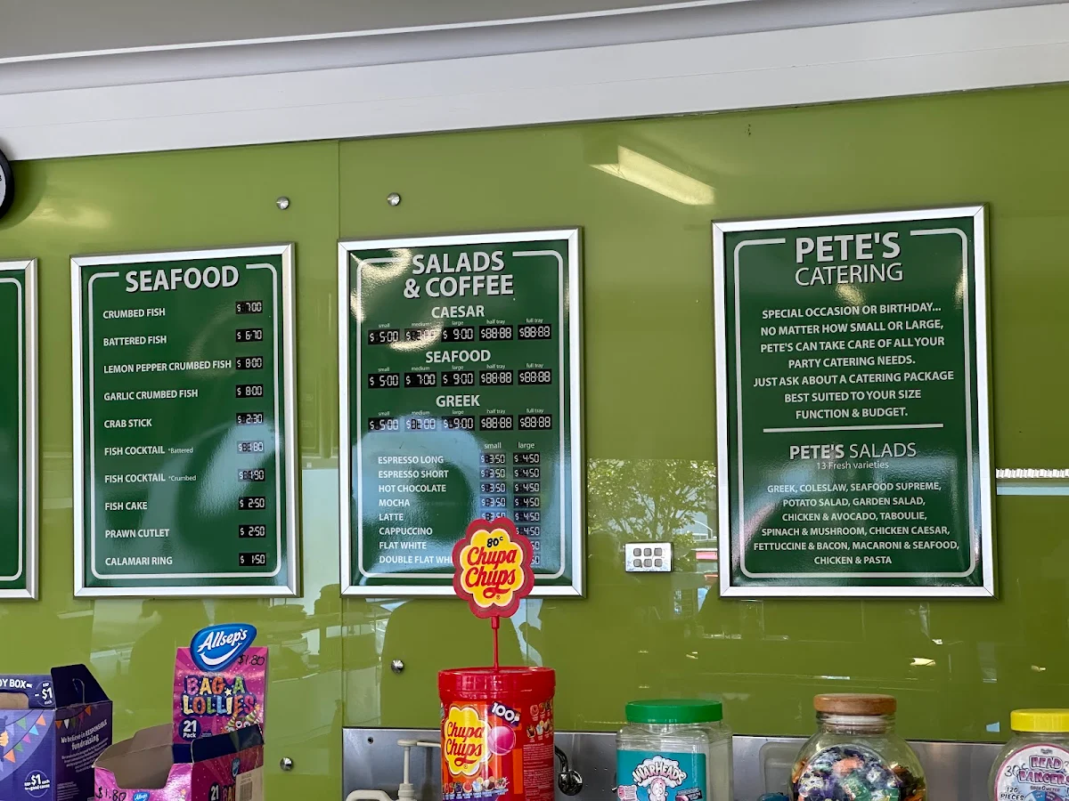 Menu, Pete's Takeaway & Salads