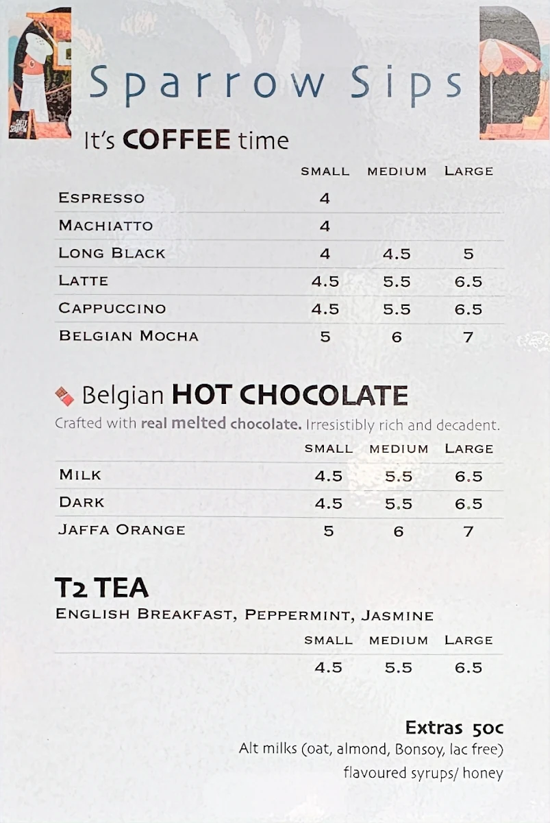 Menu, The Salty Sparrow Cafe