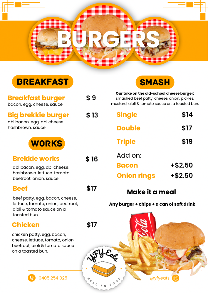 Menu, YFY Eats