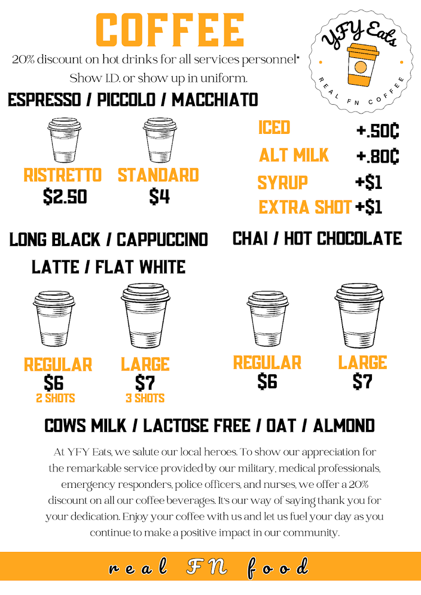 Menu, YFY Eats