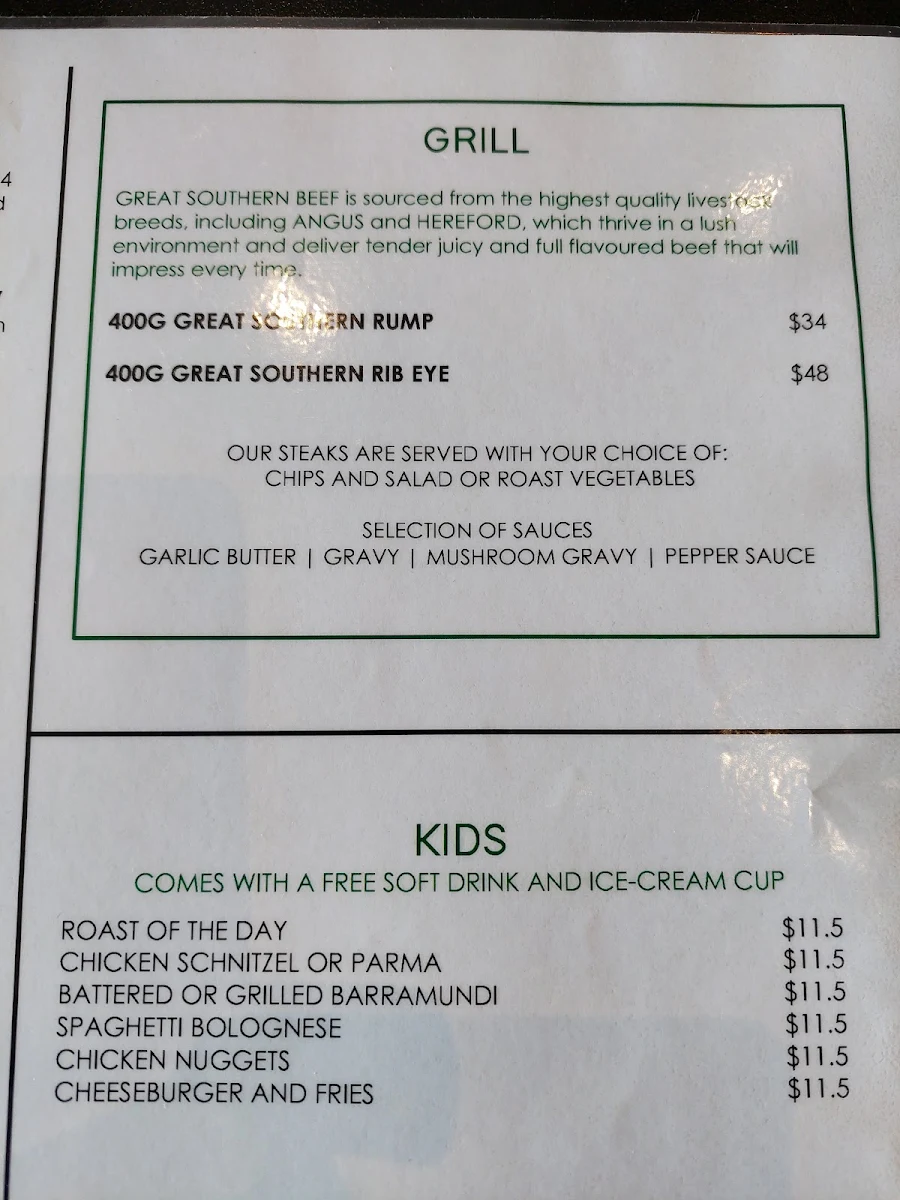 Menu, Templestowe Hotel