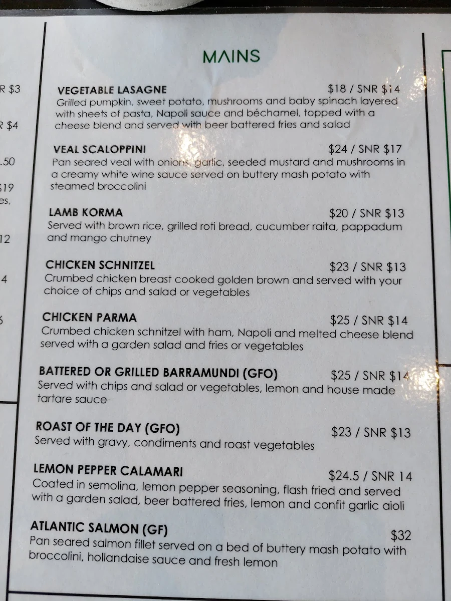 Menu, Templestowe Hotel