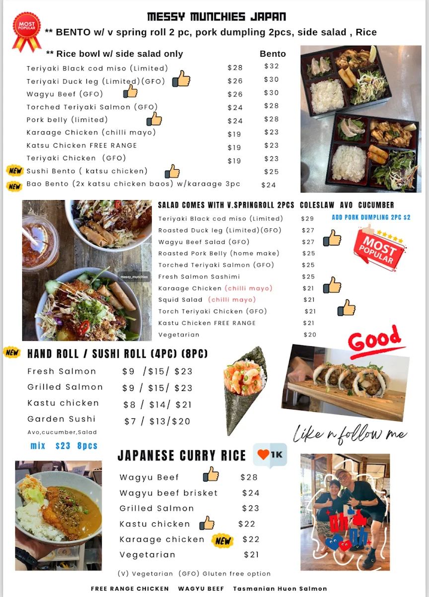 Menu, Messy Munchies Japan Applecross