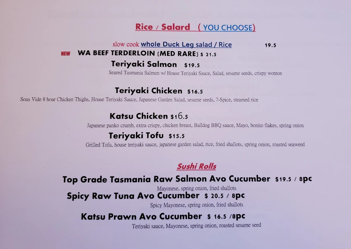 Menu, Messy Munchies Japan Applecross