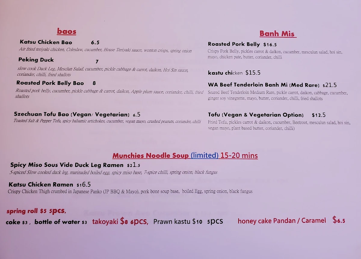 Menu, Messy Munchies Japan Applecross